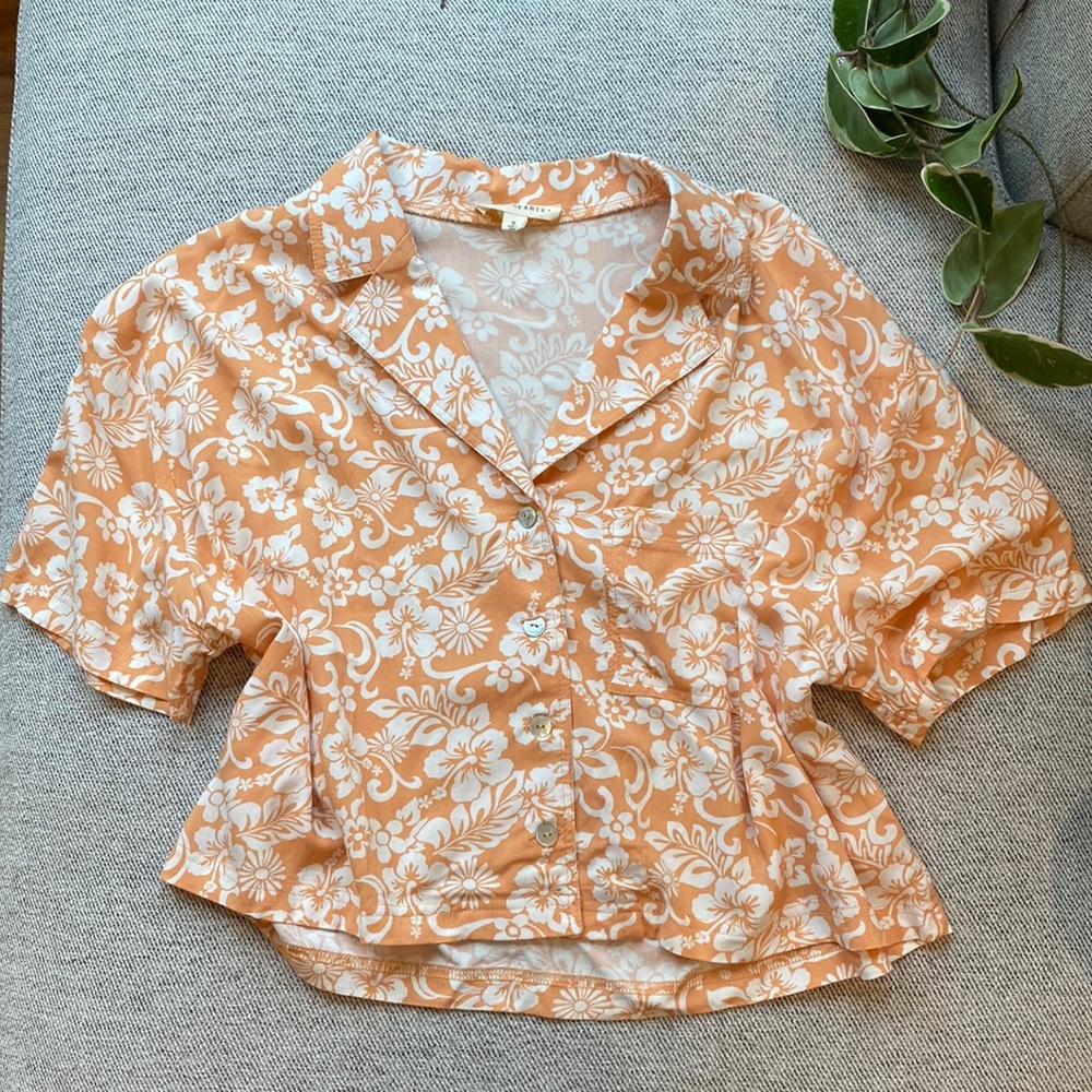 Orange Cropped Hawaiian T-shirt Small, New, PacSun